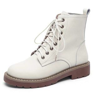 Autumn Winter Women Ankle Boots Leather White